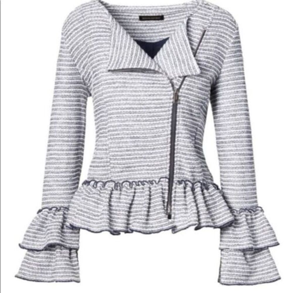 Banana Republic Blue Tweed Boucle Ruffle Peplum Jacket Blazer Size 2